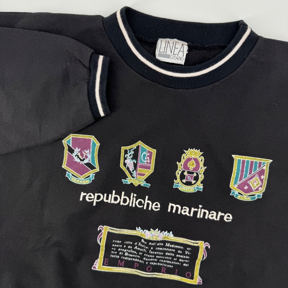 LINEA GITANO Emporio Black Sweatshirt Repubbliche Marinare Embroidered Crewneck‎